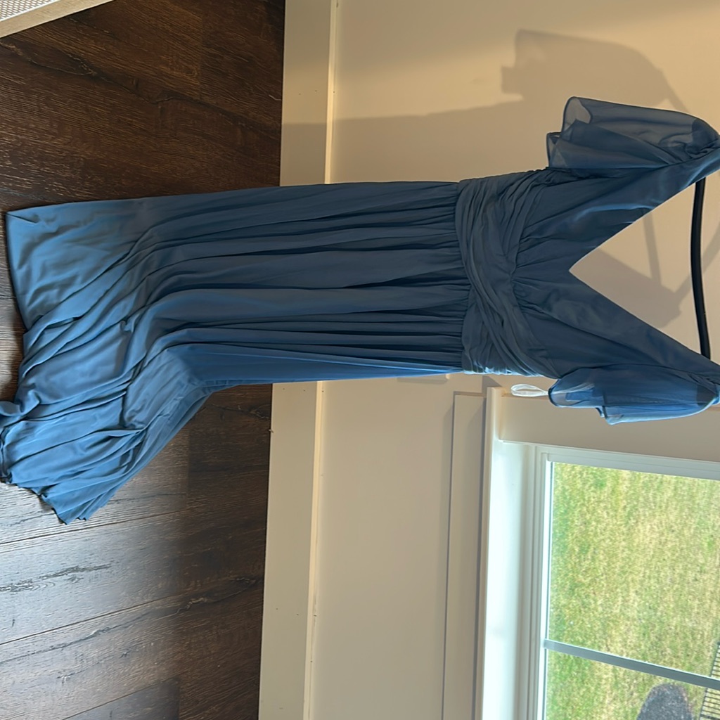 Flutter Sleeve Crisscross Mesh Bridesmaid Dress ,Steelblue,6